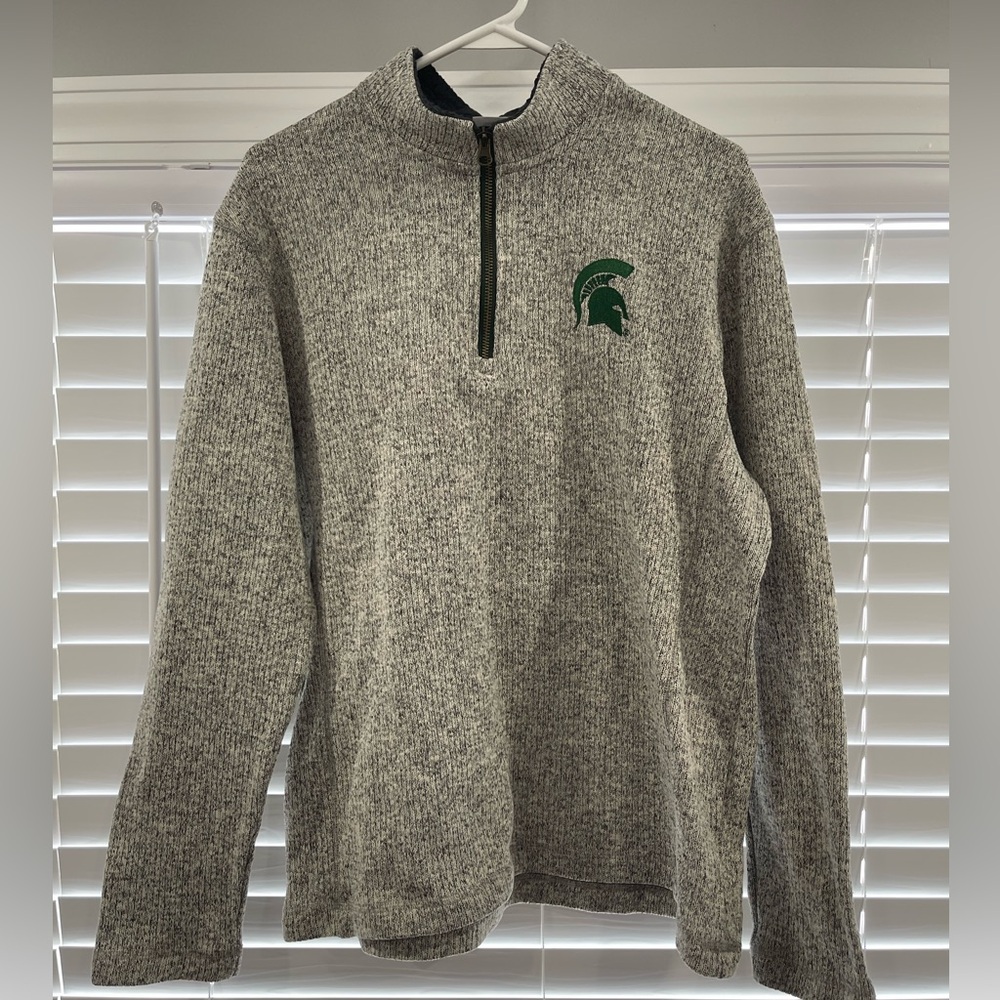 Michigan State Spartans Men's Size Large Gray Quarter Zip Fleece Pullover Shirt
